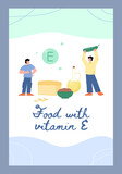 Vitamin E food sources banner or card template flat vector illustration.