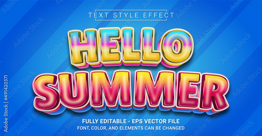Hello Summer Text Style Effect. Editable Graphic Text Template.