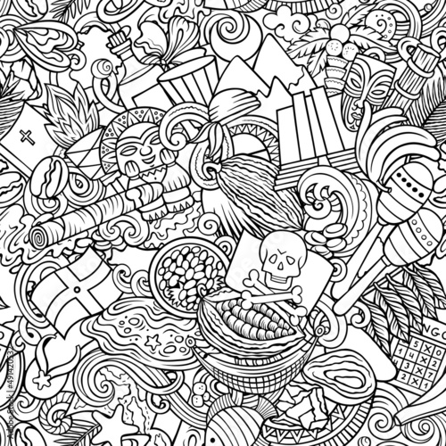 Cartoon doodles Dominican Republic seamless pattern.