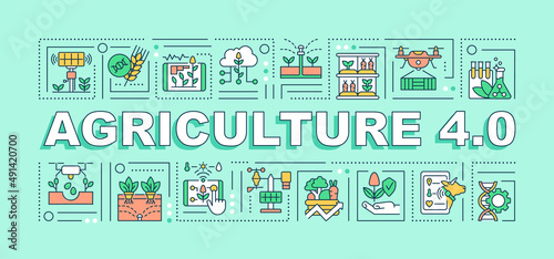 Agriculture innovations word concepts mint banner. Farm industry. Infographics with icons on color background. Isolated typography. Vector illustration with text. Arial-Black font used