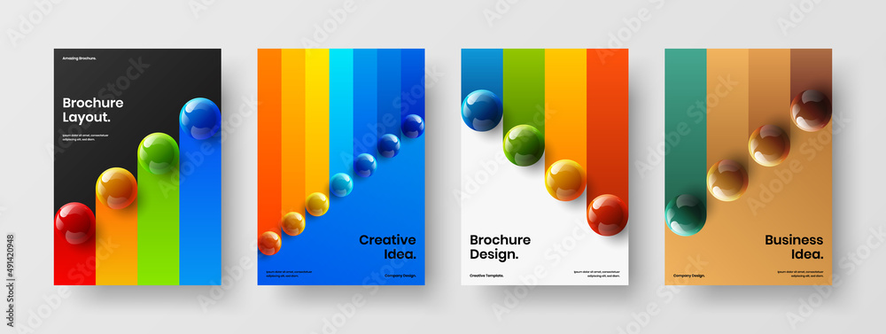 Premium 3D balls presentation layout bundle. Unique corporate cover A4 design vector illustration composition.