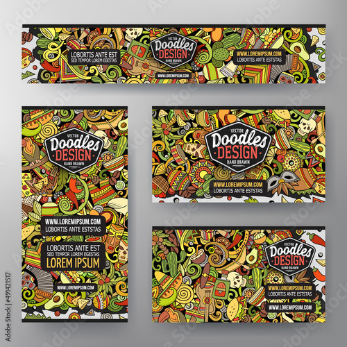 Cartoon vector doodle set of Latin America corporate identity templates.