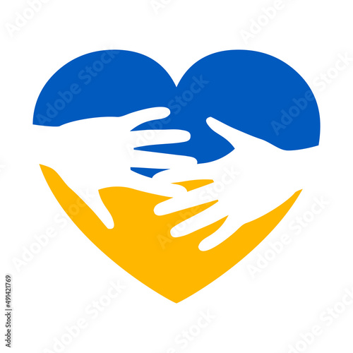 Yellow blue heart and hand in Ukraine flag colors – stock vector