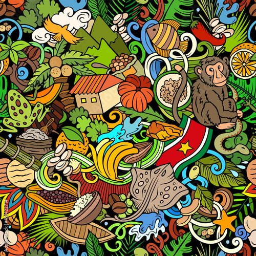 Cartoon doodles Suriname seamless pattern.