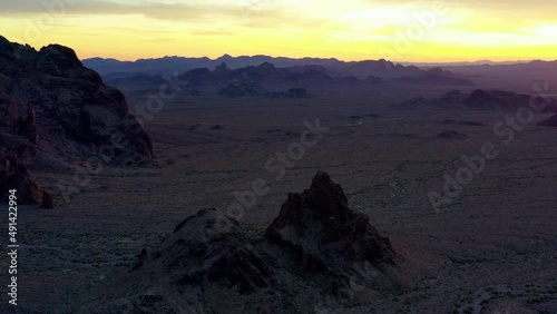 Kofa nature preserve. USA. Beautiful aerial shot of the hills and landscape, at sunset, sunrise . photo