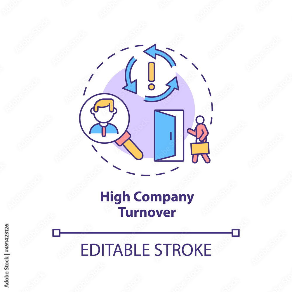 High company turnover concept icon. Warning sign in recruitment interview abstract idea thin line illustration. Isolated outline drawing. Editable stroke. Arial, Myriad Pro-Bold fonts used High company turnover concept icon. Warning sign in recruitment interview abstract idea thin line illustration. Isolated outline drawing. Editable stroke. Arial, Myriad Pro-Bold fonts used