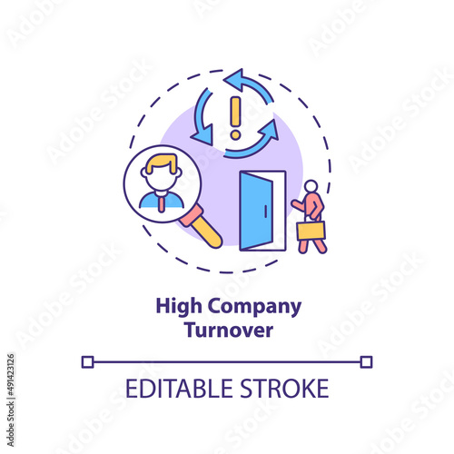 High company turnover concept icon. Warning sign in recruitment interview abstract idea thin line illustration. Isolated outline drawing. Editable stroke. Arial, Myriad Pro-Bold fonts used