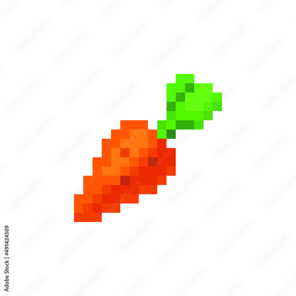 Carrot pixel art icon, emoji, design for logo, sticker, mobile app, isolated vector illustration on white background. Game assets 8-bit sprite. Carrot pixel art icon, emoji, design for logo, sticker, mobile app, isolated vector illustration on white background. Game assets 8-bit sprite.