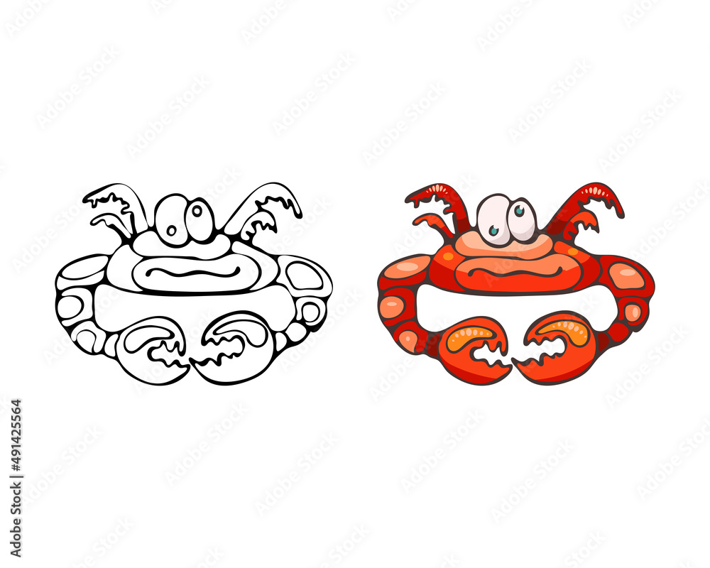 206_marine inhabitants_crab, red, funny, colorful drawing, white-black, sea life, eyes, cartoon, character on a white background, coloring book 206_marine inhabitants_crab, red, funny, colorful drawing, white-black, sea life, eyes, cartoon, character on a white background, coloring book