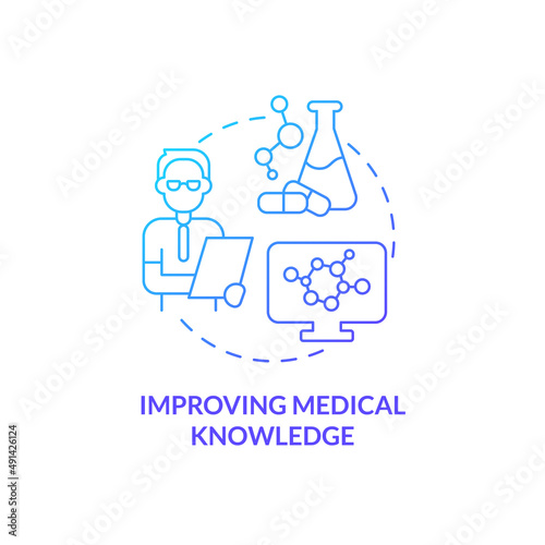 Improving medical knowledge blue gradient concept icon. Clinical studies advantage for patients abstract idea thin line illustration. Isolated outline drawing. Myriad Pro-Bold font used