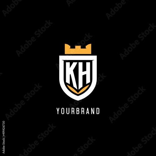 Initial KH logo with shield, esport gaming logo monogram style