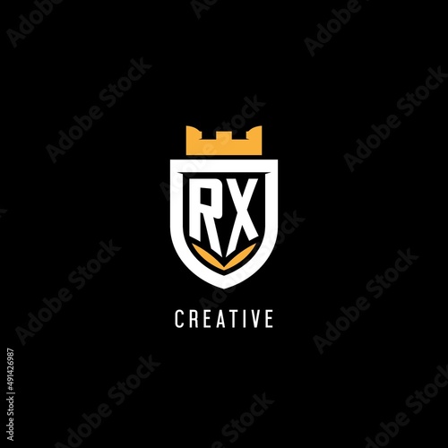Initial RX logo with shield, esport gaming logo monogram style
