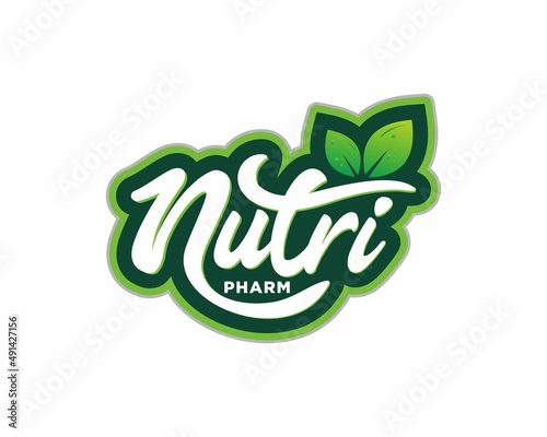 Nutrition pharm typography logo design, Nutri pharm letter with leaf vector