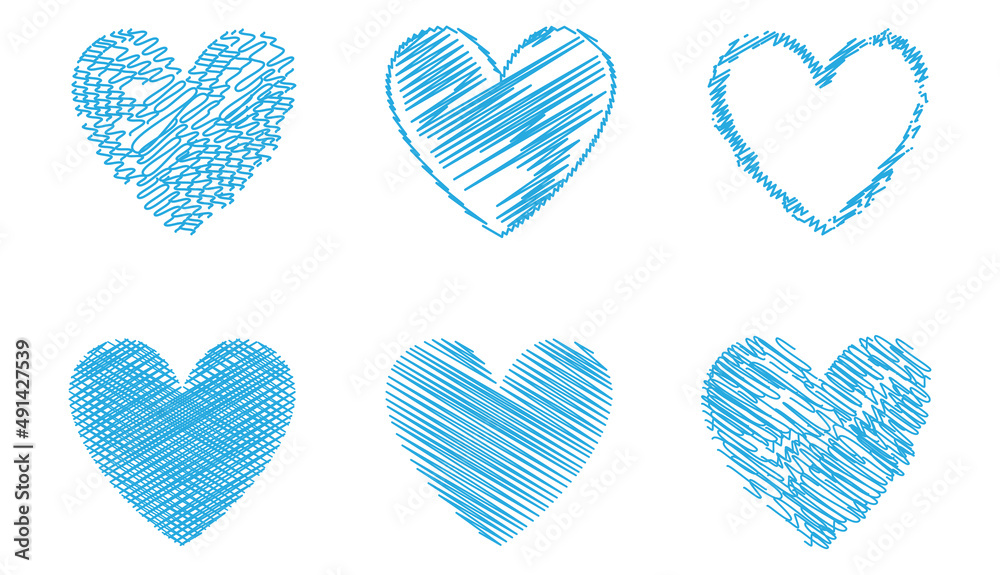 Heart contour vector. Blue hand drawn love icon isolated. Paint brush stroke heart icon. Hand drawn vector for love logo, heart symbol, doodle icon and Valentine's day. Painted grunge vector shape