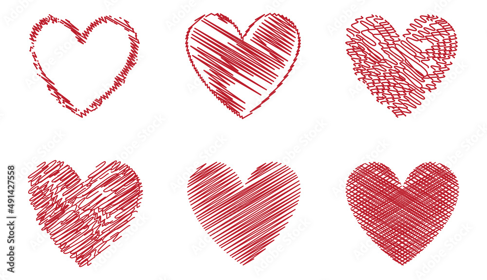 Heart contour vector. Red hand drawn love icon isolated. Paint brush stroke heart icon. Hand drawn vector for love logo, heart symbol, doodle icon and Valentine's day. Painted grunge vector shape