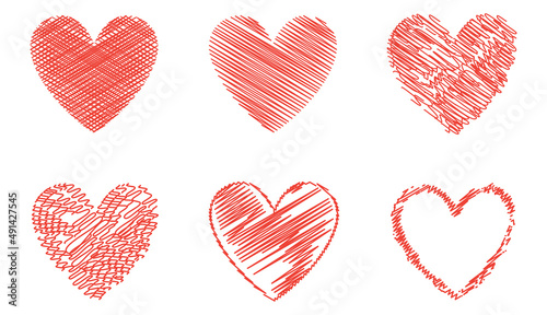 Heart contour vector. Red hand drawn love icon isolated. Paint brush stroke heart icon. Hand drawn vector for love logo, heart symbol, doodle icon and Valentine's day. Painted grunge vector shape set