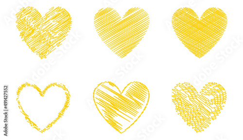 Heart contour vector. Yellow hand drawn love icon isolated. Paint brush stroke heart icon. Hand drawn vector for love logo, heart symbol, doodle icon and Valentine's day. Painted grunge vector shape