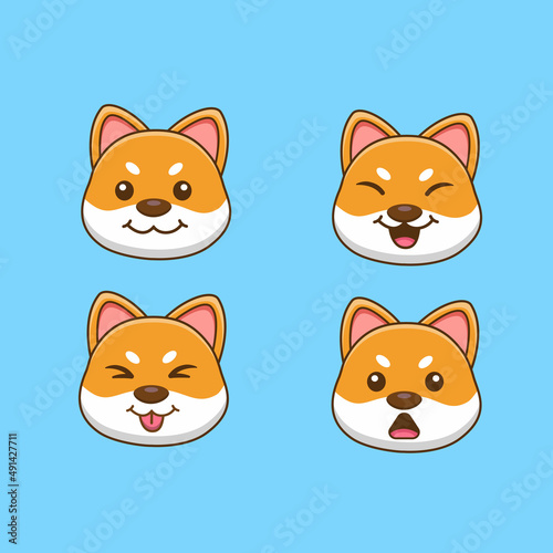 Shiba Inu dog face set. Vector illustration