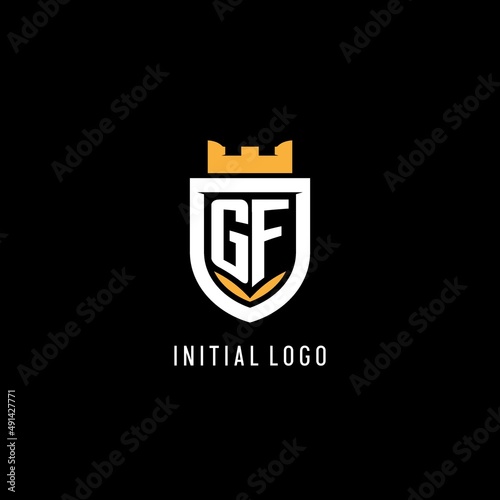 Initial GF logo with shield, esport gaming logo monogram style