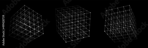 Abstract background with cube. Vector illustration. Technology shape with lines and dots. Futuristic concept. Perspective. Geometric shape. 3d cube icon. Illusive form. Grid structure.