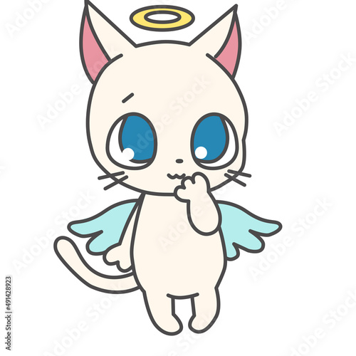 Clip art of white cat of angel style