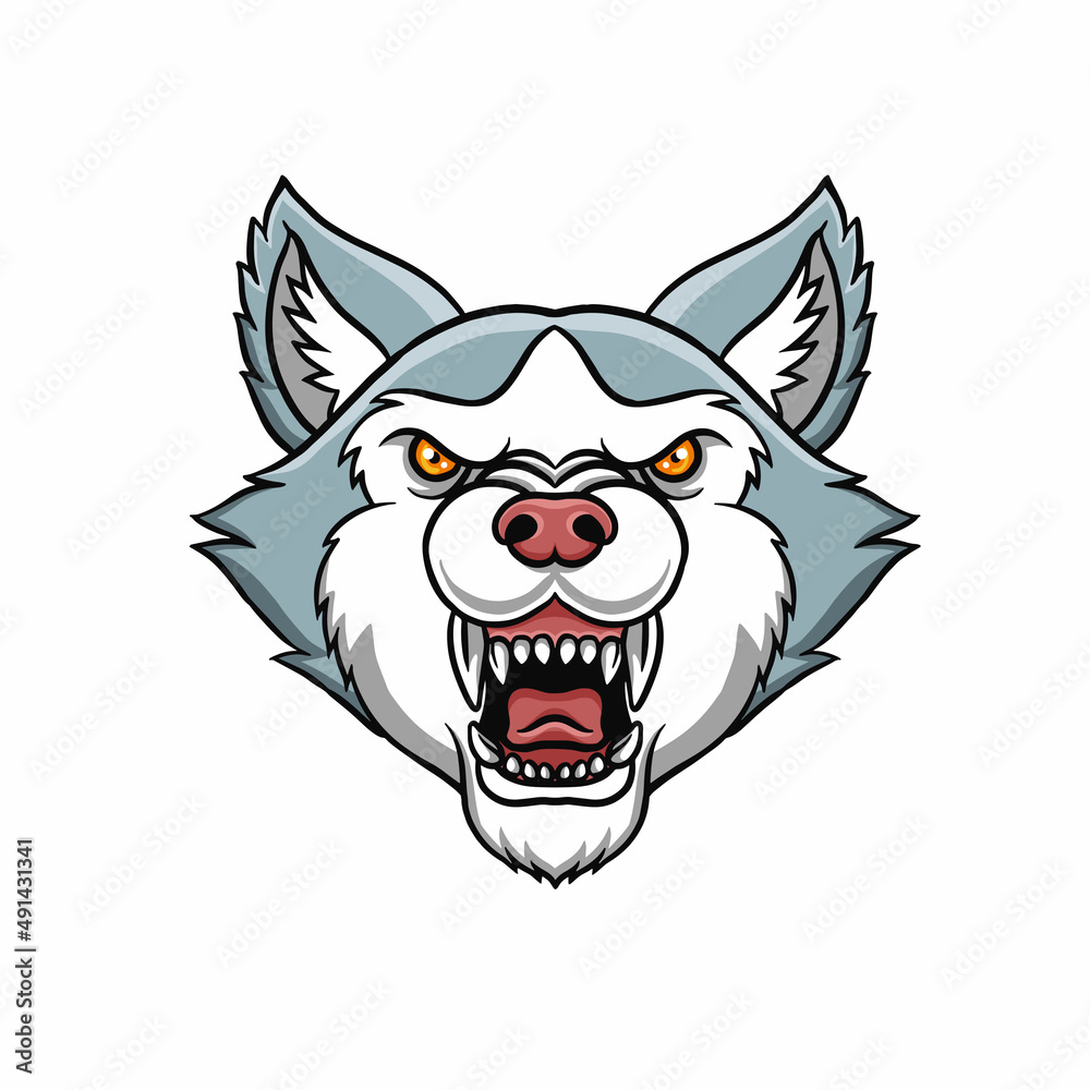 Angry wolf head mascot illustration
