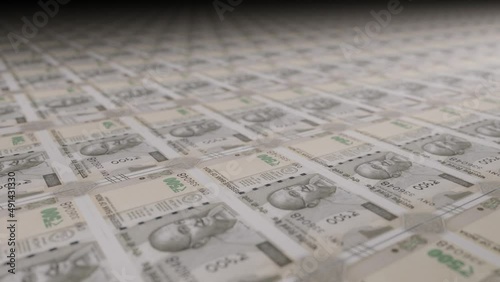 500 Indian rupees bills on money printing machine. Video of printing cash. Banknotes. INR. photo