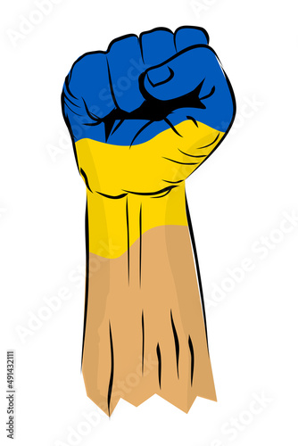 Simple Vector Sketch Punching or Fisting Hand, body painting Ukraine Flag
