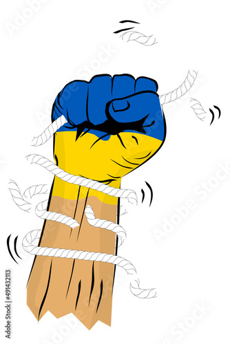 Simple Vector Sketch Bloody Punching or Fisting White Rope, Ukraine Flag