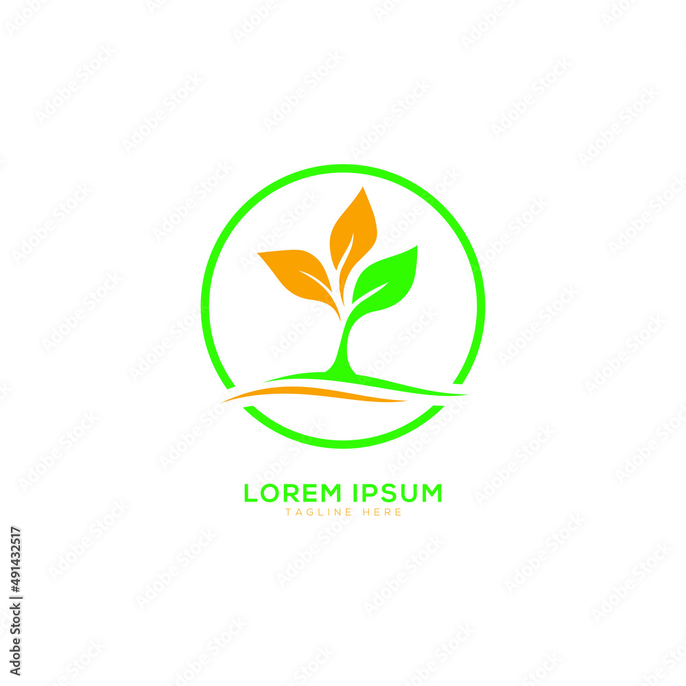 Natural tree, Green tree & Eco environment three leaf logo Design on illustration.