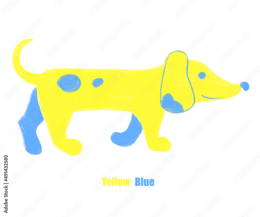 Fototapeta premium Cartoon yellow dachshund. Icon, animal logo. Yellow andblue dog