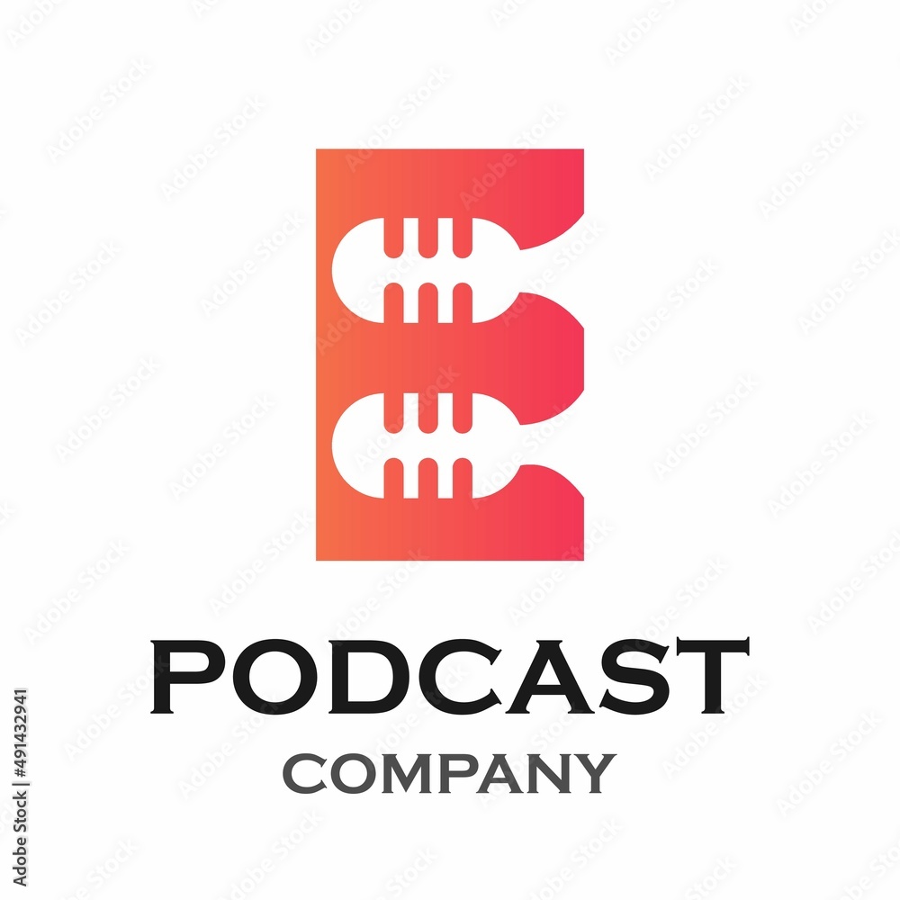Letter e with podcast logo template illustration. suitable for podcasting, internet, brand, musical, digital, entertainment, studio etc Letter e with podcast logo template illustration. suitable for podcasting, internet, brand, musical, digital, entertainment, studio etc