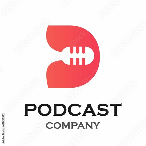 Letter d with podcast logo template illustration. suitable for podcasting, internet, brand, musical, digital, entertainment, studio etc