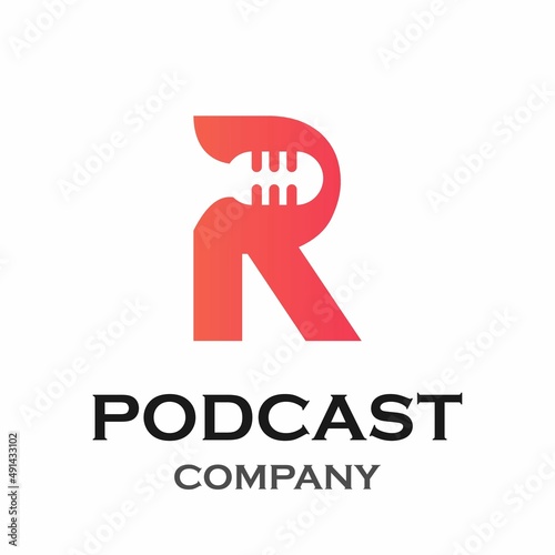 Letter r with podcast logo template illustration. suitable for podcasting, internet, brand, musical, digital, entertainment, studio etc