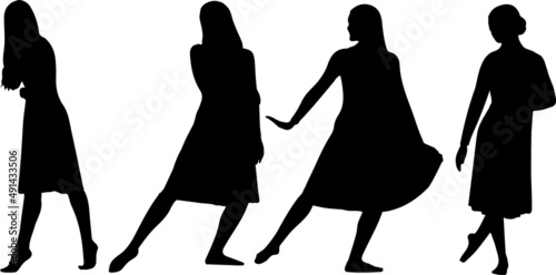 Vector silhouette of ladies, front, back, lateral, view perfect to include in your architecture projects, renders, sketches or plans.