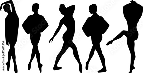 Vector silhouette of ladies, front, back, lateral, view perfect to include in your architecture projects, renders, sketches or plans.