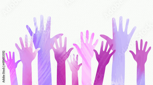 Hands of the family. Raised people hands on white structure background. hand group with raised arms. Flat illustration