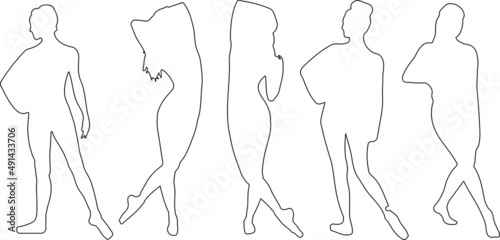 Vector silhouette of ladies, front, back, lateral, view perfect to include in your architecture projects, renders, sketches or plans.