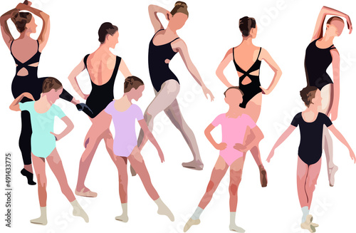 Vector silhouette of ladies, front, back, lateral, view perfect to include in your architecture projects, renders, sketches or plans.
