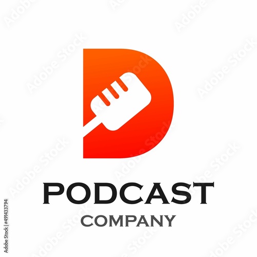 Letter d with podcast logo template illustration. suitable for podcasting, internet, brand, musical, digital, entertainment, studio etc