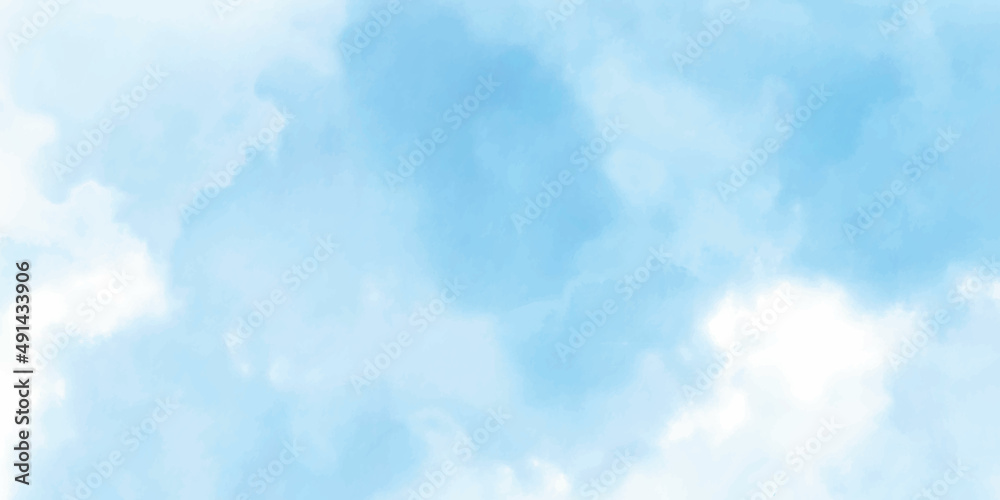 blue sky with white clouds, abstract watercolor background, vector illustration