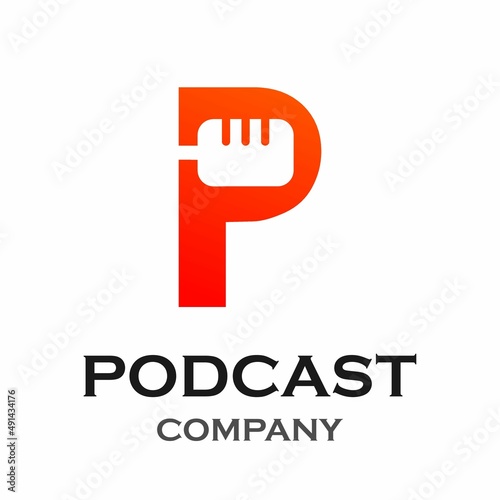 Letter p with podcast logo template illustration. suitable for podcasting, internet, brand, musical, digital, entertainment, studio etc