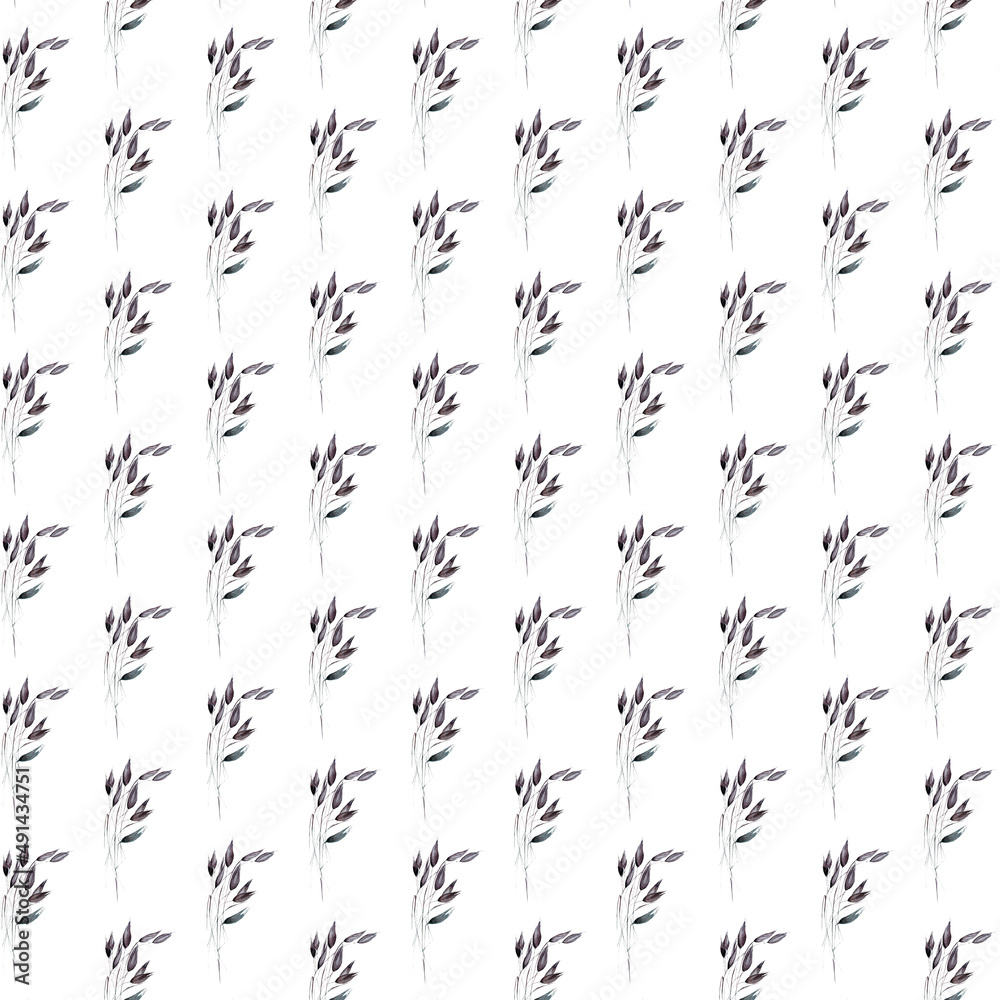 Pattern with watercolor dry spikelets. Pattern with watercolor dry spikelets.