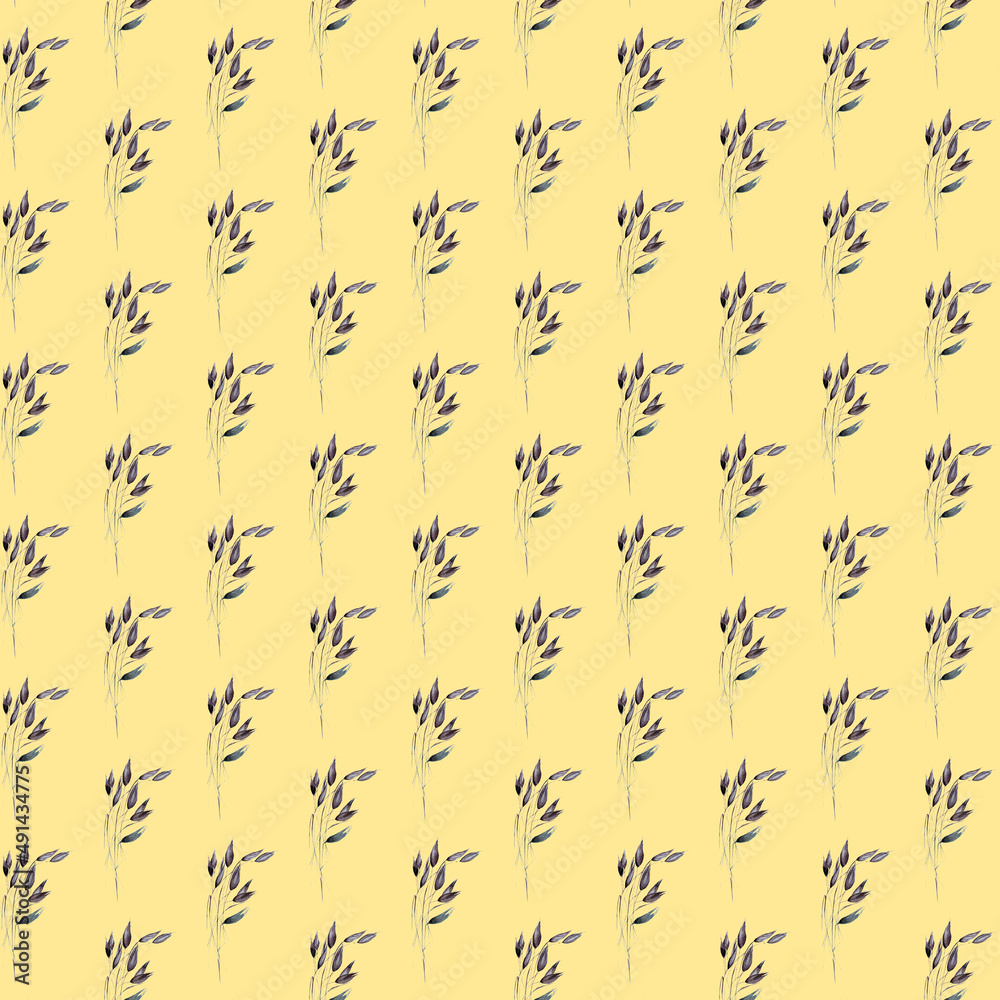 Seamless pattern with watercolor dry spikelets.