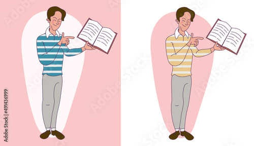 teacher holding book character avatar illustration happy mood 