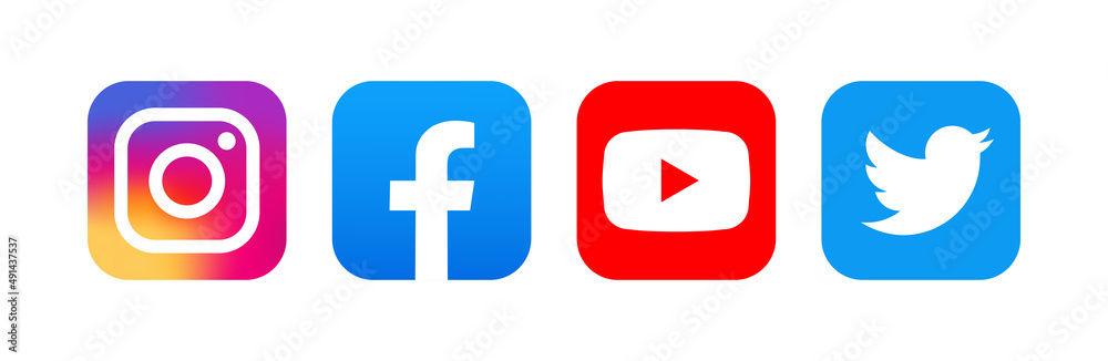 Facebook, Instagram, Twitter YouTube. Set of black popular social media