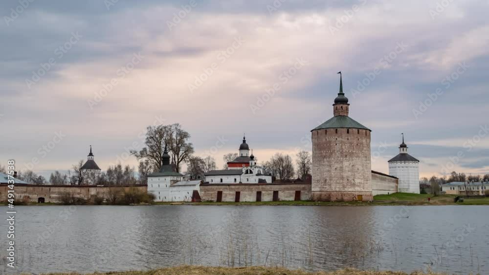Towers of the fortress and walls of the Kirillo-Belozersky Monastery. Time-lapse. Towers of the fortress and walls of the Kirillo-Belozersky Monastery. Time-lapse.