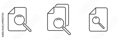 Document compliance risk control icon. Audit symbol. Paper with magnifying glass. Vector illustration.