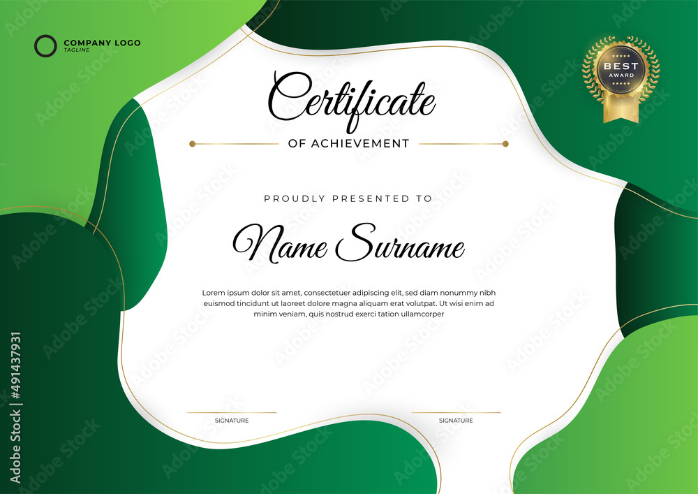 Modern green certificate template and border, for award, diploma, and ...