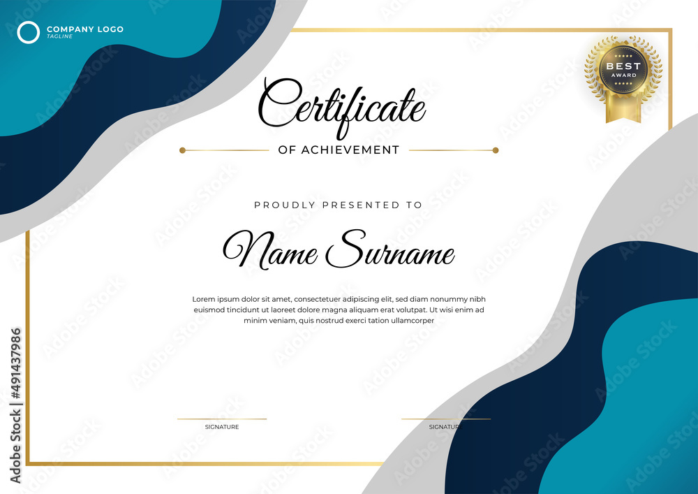Modern blue certificate template and border, for award, diploma, and ...
